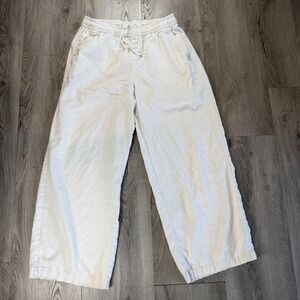 Vintage Old Navy Linen Pants Woman's Large White Baggy Wide Leg Lightweight